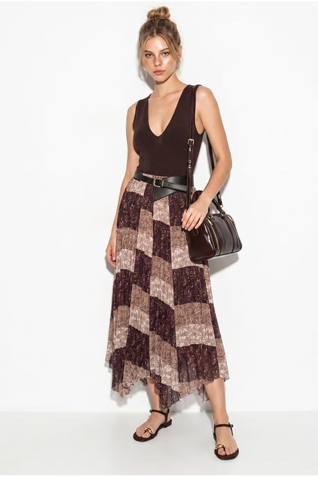 High Waist Paisley Print Midi Skirt with Belt - Image 4