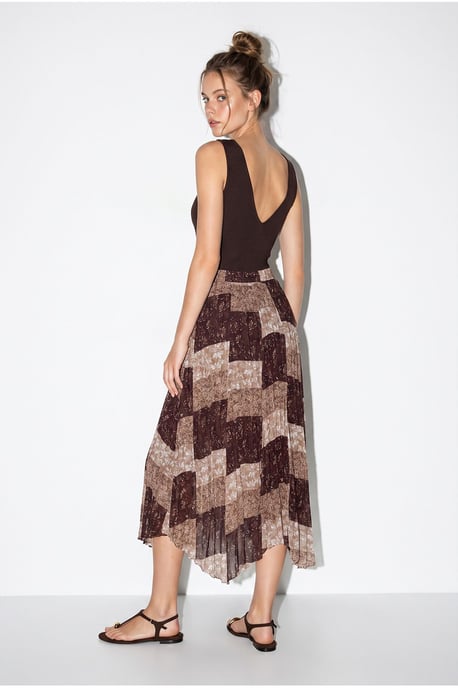 High Waist Paisley Print Midi Skirt with Belt - Image 5