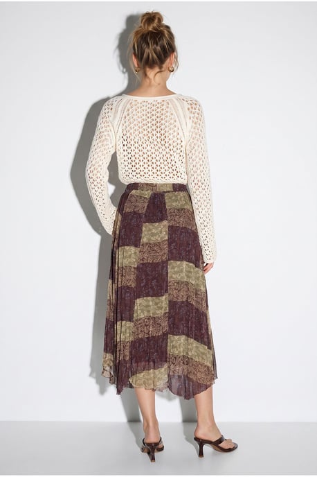 High Waist Paisley Print Midi Skirt with Belt - Image 5
