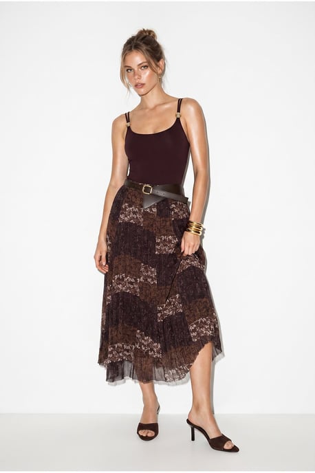 High Waist Paisley Print Midi Skirt with Belt - Image 3