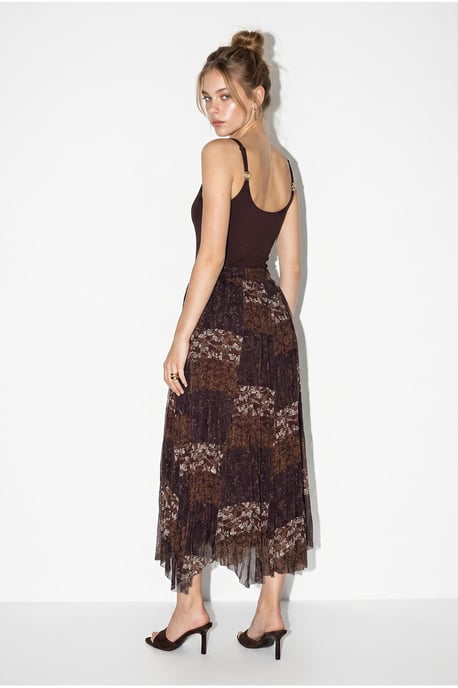 High Waist Paisley Print Midi Skirt with Belt - Image 4