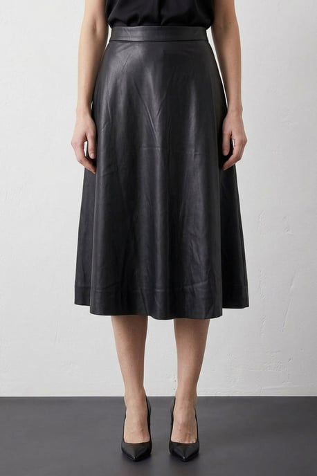 High-Waist Midi A-Line Faux Leather Skirt - Image 2