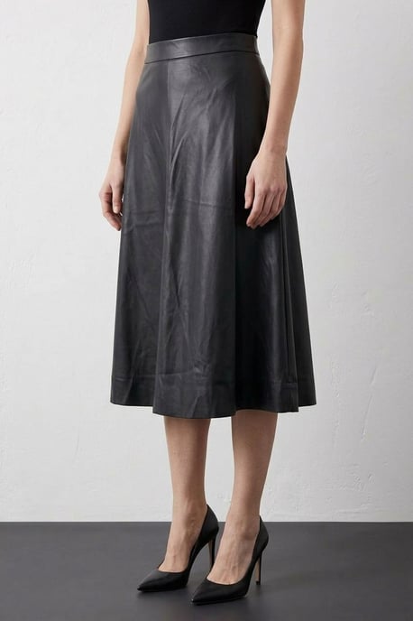 High-Waist Midi A-Line Faux Leather Skirt - Image 3