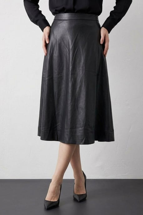 High-Waist Midi A-Line Faux Leather Skirt - Image 4