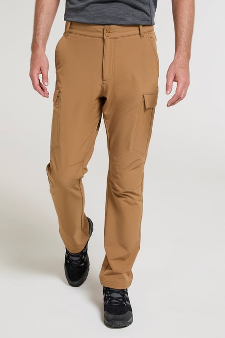 'Beacon' Men's Fleece Lined Softshell Trouser Windproof Water Resistant Pants Tan - Image 2