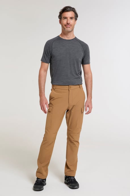 'Beacon' Men's Fleece Lined Softshell Trouser Windproof Water Resistant Pants Tan - Image 4