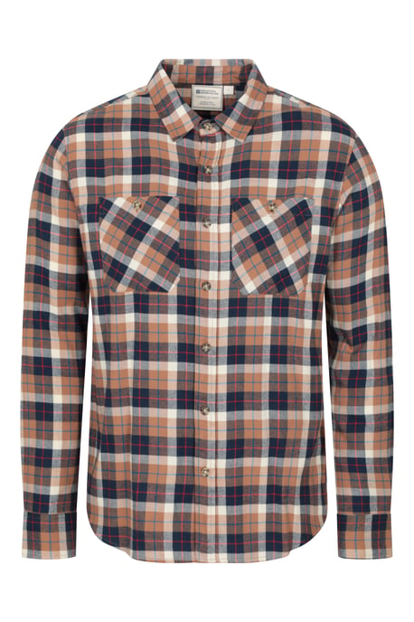 'Maine' Men's Flannel Shirt Warm & Cosy Long Sleeve Check Button-Up Casual Top Tan - Image 1