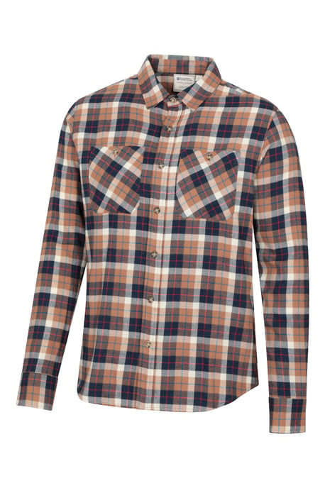 'Maine' Men's Flannel Shirt Warm & Cosy Long Sleeve Check Button-Up Casual Top Tan - Image 2