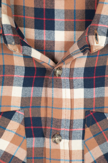 'Maine' Men's Flannel Shirt Warm & Cosy Long Sleeve Check Button-Up Casual Top Tan - Image 4