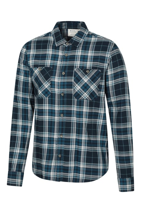 'Maine' Men's Flannel Shirt Warm & Cosy Long Sleeve Check Button-Up Casual Top Navy/Blue - Image 2