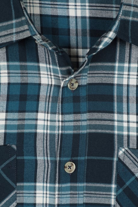 'Maine' Men's Flannel Shirt Warm & Cosy Long Sleeve Check Button-Up Casual Top Navy/Blue - Image 4