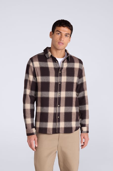 'Cove' Men's Check Flannel Shirt Cotton Buttoned Breathable Top Grey - Image 1