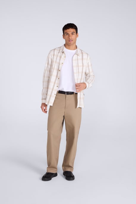 'Cove' Men's Check Flannel Shirt Cotton Buttoned Breathable Top Ecru - Image 3