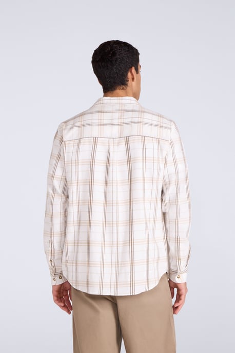 'Cove' Men's Check Flannel Shirt Cotton Buttoned Breathable Top Ecru - Image 4