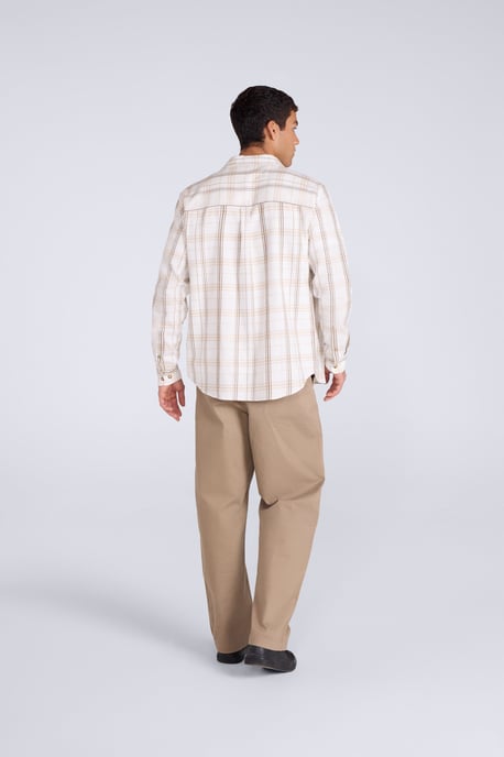 'Cove' Men's Check Flannel Shirt Cotton Buttoned Breathable Top Ecru - Image 5