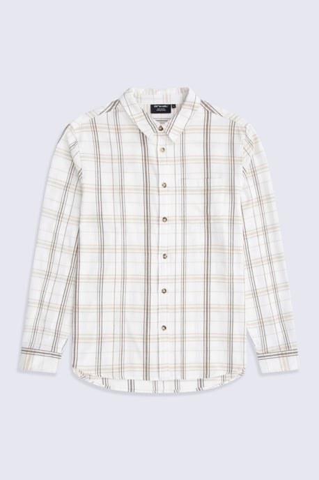 'Cove' Men's Check Flannel Shirt Cotton Buttoned Breathable Top Ecru - Image 6
