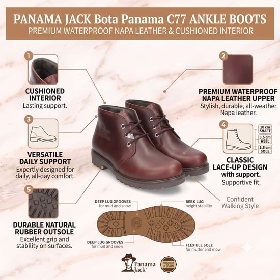 Panama Jack Herr Burgundy Läder Vattentäta Snörstövlar - Bota C77 - Image 2