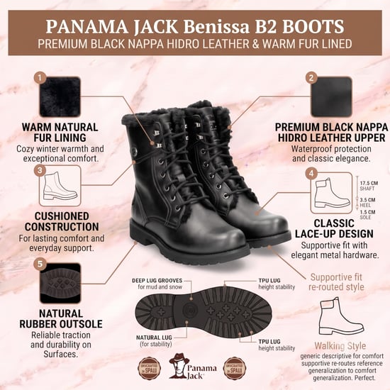 Panama Jack Waterdichte Warme Veterlaarzen van Zwart Leer voor Dames - Benissa B2 - Image 2