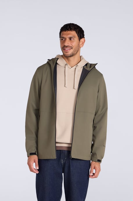 'Pace' Men's Waterproof Jacket with Adjustable Hood & Cuffs Packable Coat Forest Green - Image 1