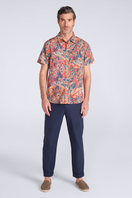 Tropical Printed Men's Short Sleeve Shirt 100% Cotton Chest Pocket Holiday Top Orange - Image 2