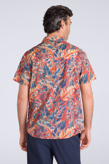 Tropical Printed Men's Short Sleeve Shirt 100% Cotton Chest Pocket Holiday Top Orange - Image 3