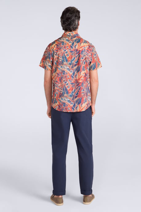 Tropical Printed Men's Short Sleeve Shirt 100% Cotton Chest Pocket Holiday Top Orange - Image 4