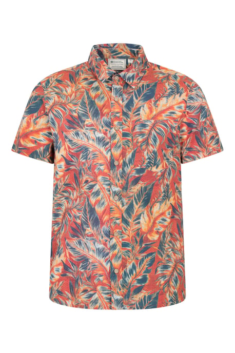 Tropical Printed Men's Short Sleeve Shirt 100% Cotton Chest Pocket Holiday Top Orange - Image 5