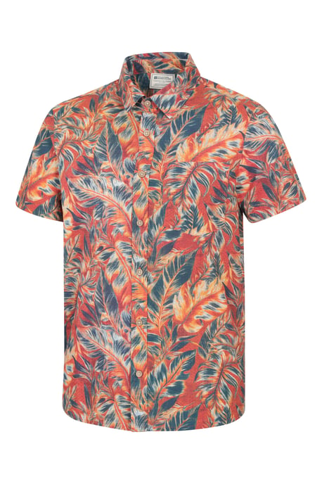 Tropical Printed Men's Short Sleeve Shirt 100% Cotton Chest Pocket Holiday Top Orange - Image 6