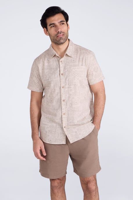 'Preston Illustration' Men's Shirt Breathable Summer Holiday Top Beige - Image 2
