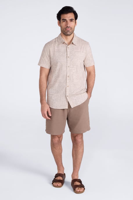 'Preston Illustration' Men's Shirt Breathable Summer Holiday Top Beige - Image 3