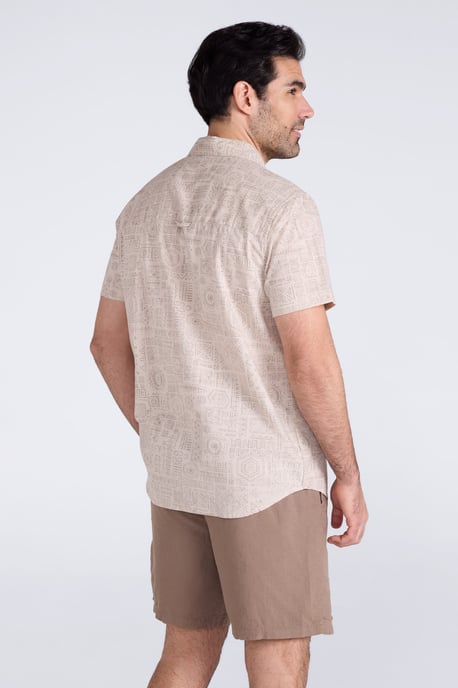 'Preston Illustration' Men's Shirt Breathable Summer Holiday Top Beige - Image 4