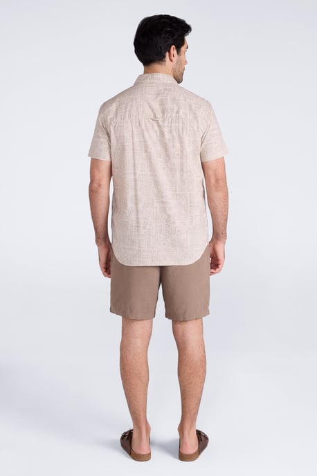 'Preston Illustration' Men's Shirt Breathable Summer Holiday Top Beige - Image 5