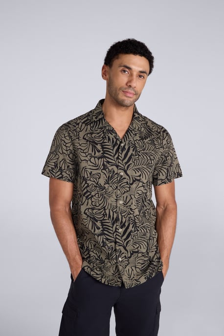 'Will' Men's Cotton Shirt Floral Printed Breathable Summer Top Black - Image 1