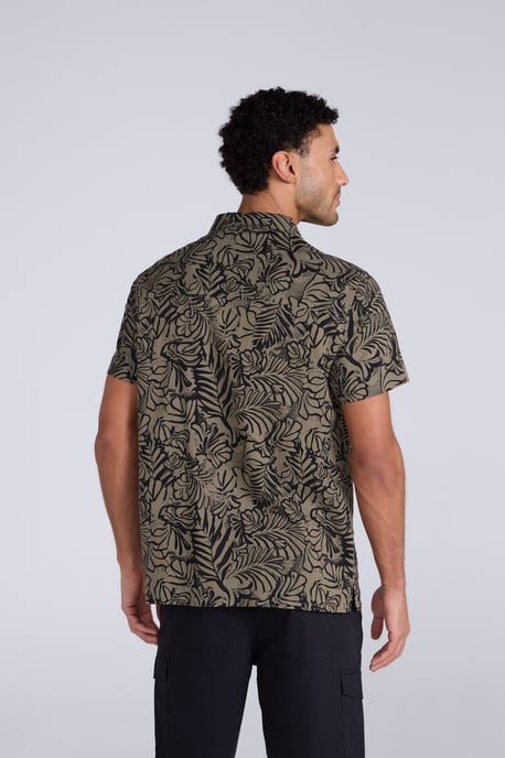 'Will' Men's Cotton Shirt Floral Printed Breathable Summer Top Black - Image 3