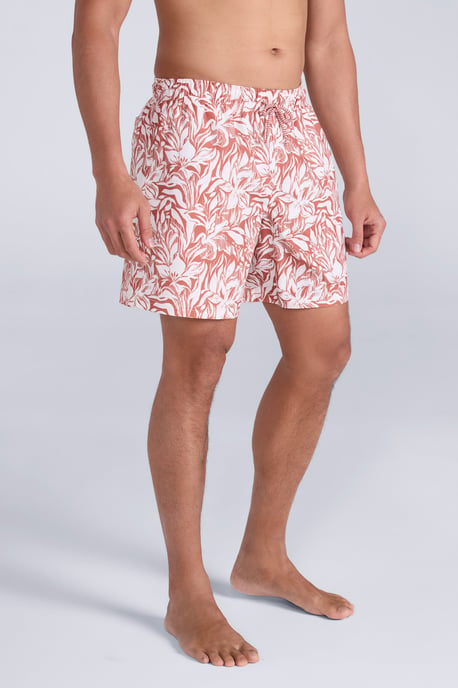 'Aruba' Men's Printed Swim Shorts Drawstring Quick Drying Swimming Trunks Orange - Image 2