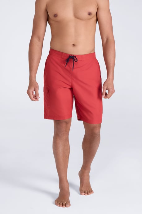 'Ocean' Men's Boardshorts with Adjustable Waist Quick Dry Swimming Trunks Burgundy - Image 2