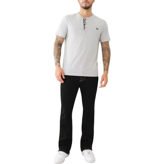 True Religion 108426 Mens Henley T Shirt Short Sleeve Logo Placket Cotton Tee - Image 3