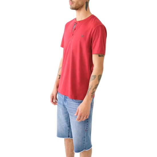 True Religion 108426 Mens Henley T Shirt Short Sleeve Logo Placket Cotton Tee - Image 4