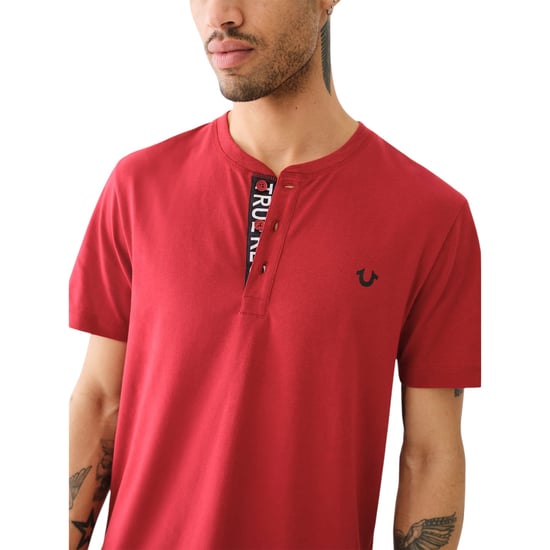 True Religion 108426 Mens Henley T Shirt Short Sleeve Logo Placket Cotton Tee - Image 5