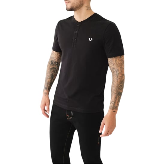 True Religion 108426 Mens Henley T Shirt Short Sleeve Logo Placket Cotton Tee - Image 1