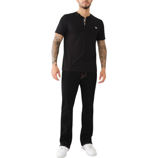 True Religion 108426 Mens Henley T Shirt Short Sleeve Logo Placket Cotton Tee - Image 3