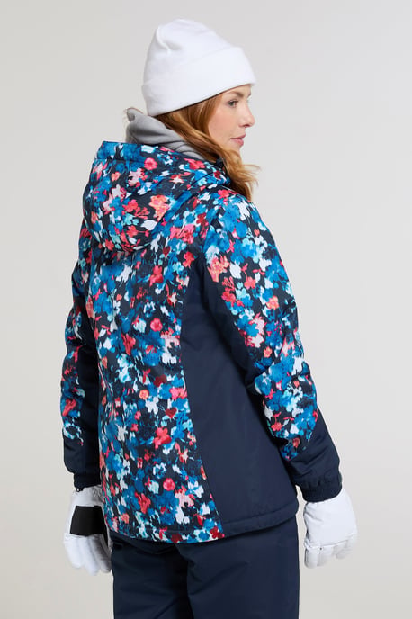 Women's Patterned Ski Jacket and Pants Set Padded Hooded Snowproof Winter Outfit Teal - Image 4
