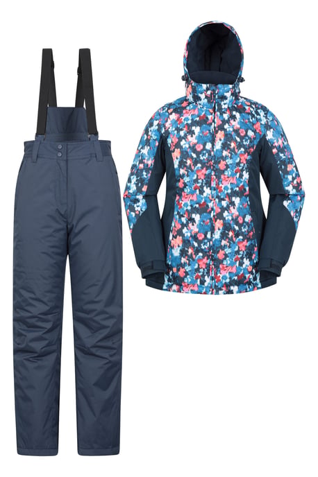 Women's Patterned Ski Jacket and Pants Set Padded Hooded Snowproof Winter Outfit Teal - Image 5