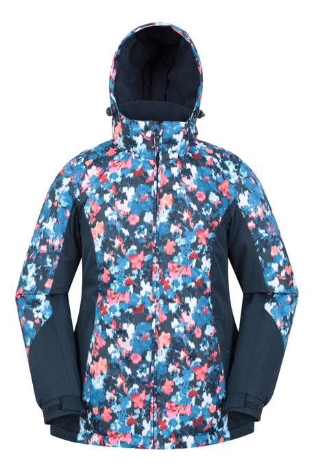 Women's Patterned Ski Jacket and Pants Set Padded Hooded Snowproof Winter Outfit Teal - Image 6