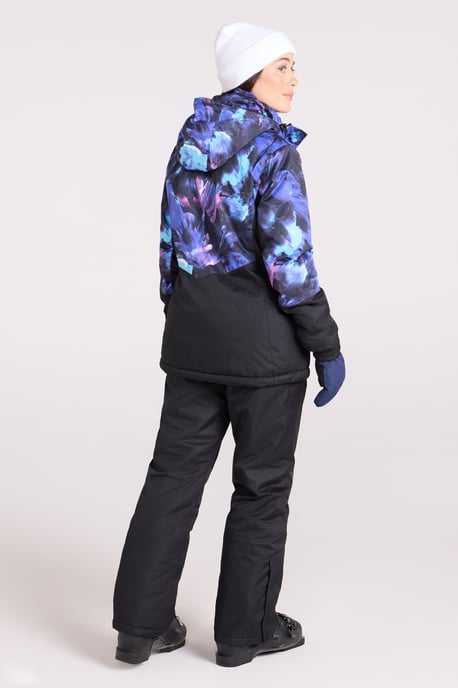 Women's Patterned Ski Jacket and Pants Set Padded Hooded Snowproof Winter Outfit Medium Blue - Image 2