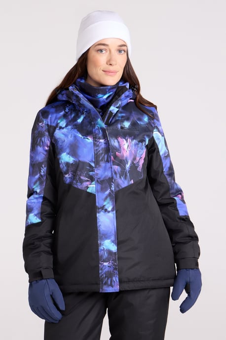 Women's Patterned Ski Jacket and Pants Set Padded Hooded Snowproof Winter Outfit Medium Blue - Image 3