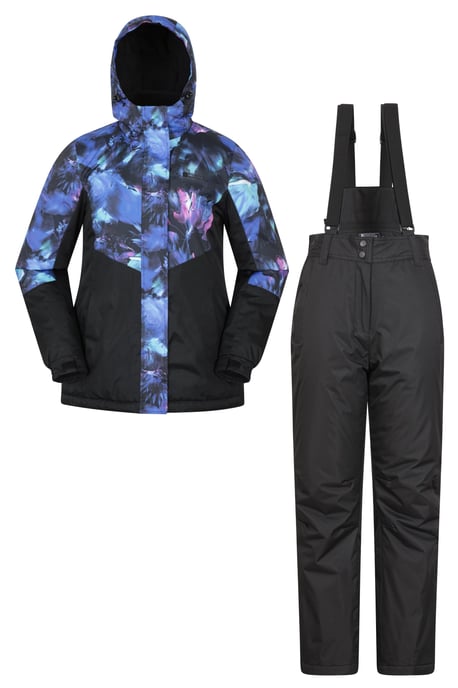 Women's Patterned Ski Jacket and Pants Set Padded Hooded Snowproof Winter Outfit Medium Blue - Image 6