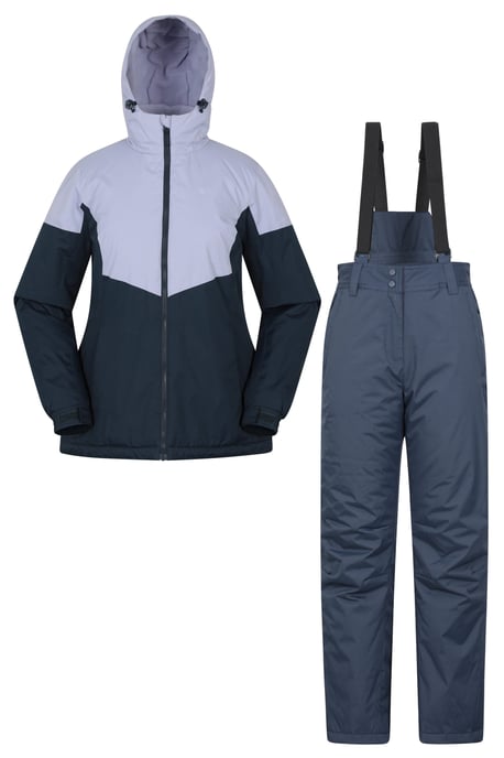 Women's Plain Ski Jacket and Pants Set Insulated Hooded Snowproof Winter Outfit Navy - Image 6