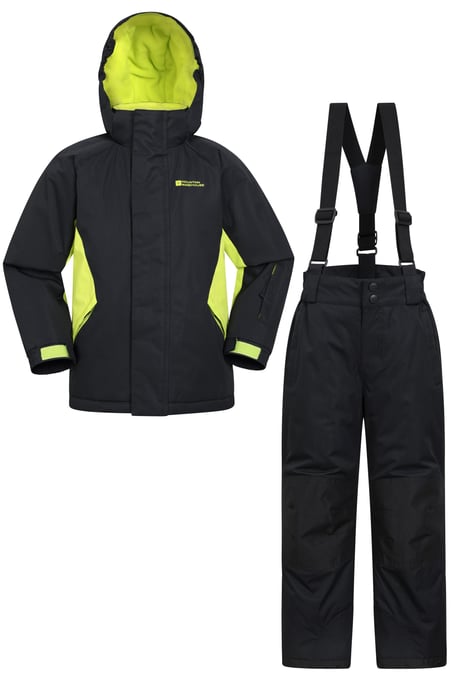 Kids Ski Jacket & Trousers Set Snowproof Fleece Lined Warm Outdoor Ski Outfit Black - Image 1