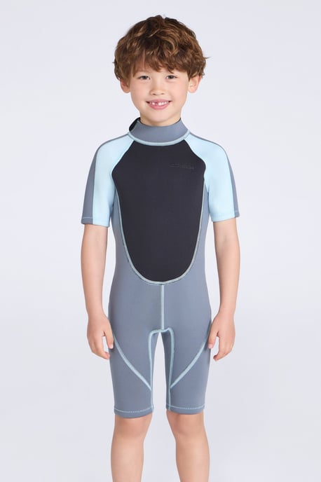 Kids Shorty Wetsuit Neoprene Fabric Flat Seams Surf Diving Swimwear Charcoal - Image 1